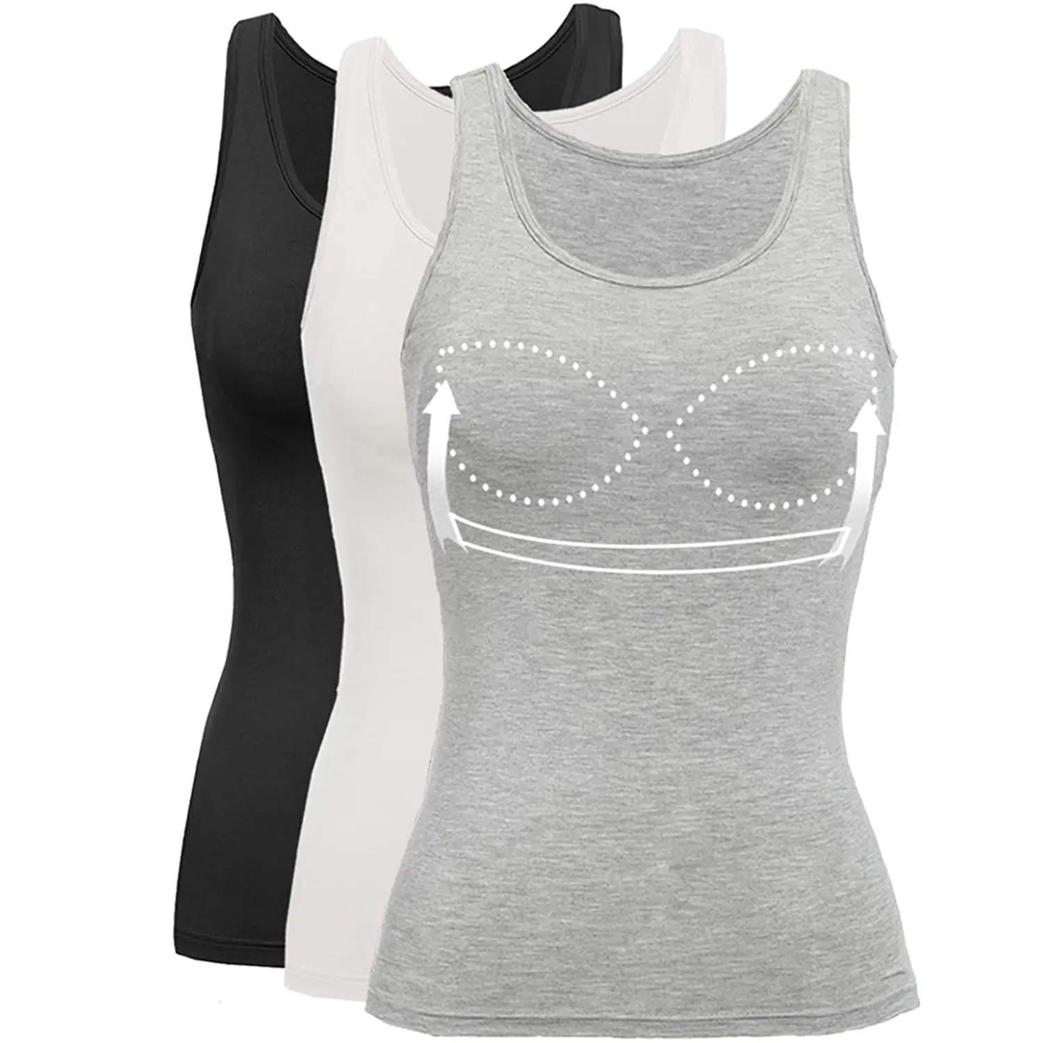 Women's Viscose Wide-Strap Sleeveless Tank Top - Built-in Wireless Padded Bra, Fabric, Basic, Minimalist Camisole Clothes, Breathable, Elastic, Lightweight, Foldable, Elegant Undershirt for Casual Layering, Athletic Wear (Available in 2XL)