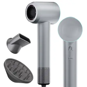 Hair Dryer, 240,000 RPM High-Speed Ionic Blow Dryer for Fast Drying, Professional Lightweight Hairdryer with Diffuser, Magnetic Nozzle, 3 Temps & 2 Speeds, Low Noise for Travel & Home - Gray