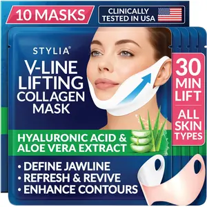 STYLIA V Line Lifting Collagen Mask - Lift, Firm & Contour Jawline - Tightening Double Chin Strap with Hyaluronic Acid & Aloe - Neck Lift & Face Tightening Mask - Jawline Shaper Face Lift Tape