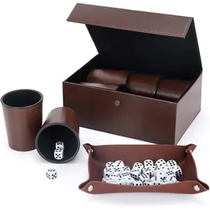 Party Games Leather Dice Cup Set, 6 Black Leather Dice Cups +30 Dice + Exclusive Storage and Transport Case Made of Faux Leather