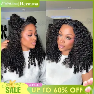 Full Burmese Curly Wigs Human Hair with Finger Coil Ends 13x6 HD Lace Frontal Human Hair Wigs with Elastic Drawstring Friendly To All Heads