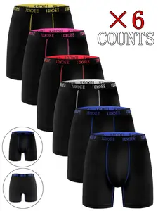6pcs Men's Comfy Skinny Fit Long's underwear, With contour bands, Long boxer underwear suitable for spring sports and daily casual wear- Soft, Lightweight, Moisture-Wicking. Suitable for participating in various outdoor activities.