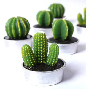 Cactus Tea Light Candles 6 Pcs Decorative Candles with Artificial Succulents Unscented 30 min Burn Time Modern Design Perfect for Home Decor Party Wedding