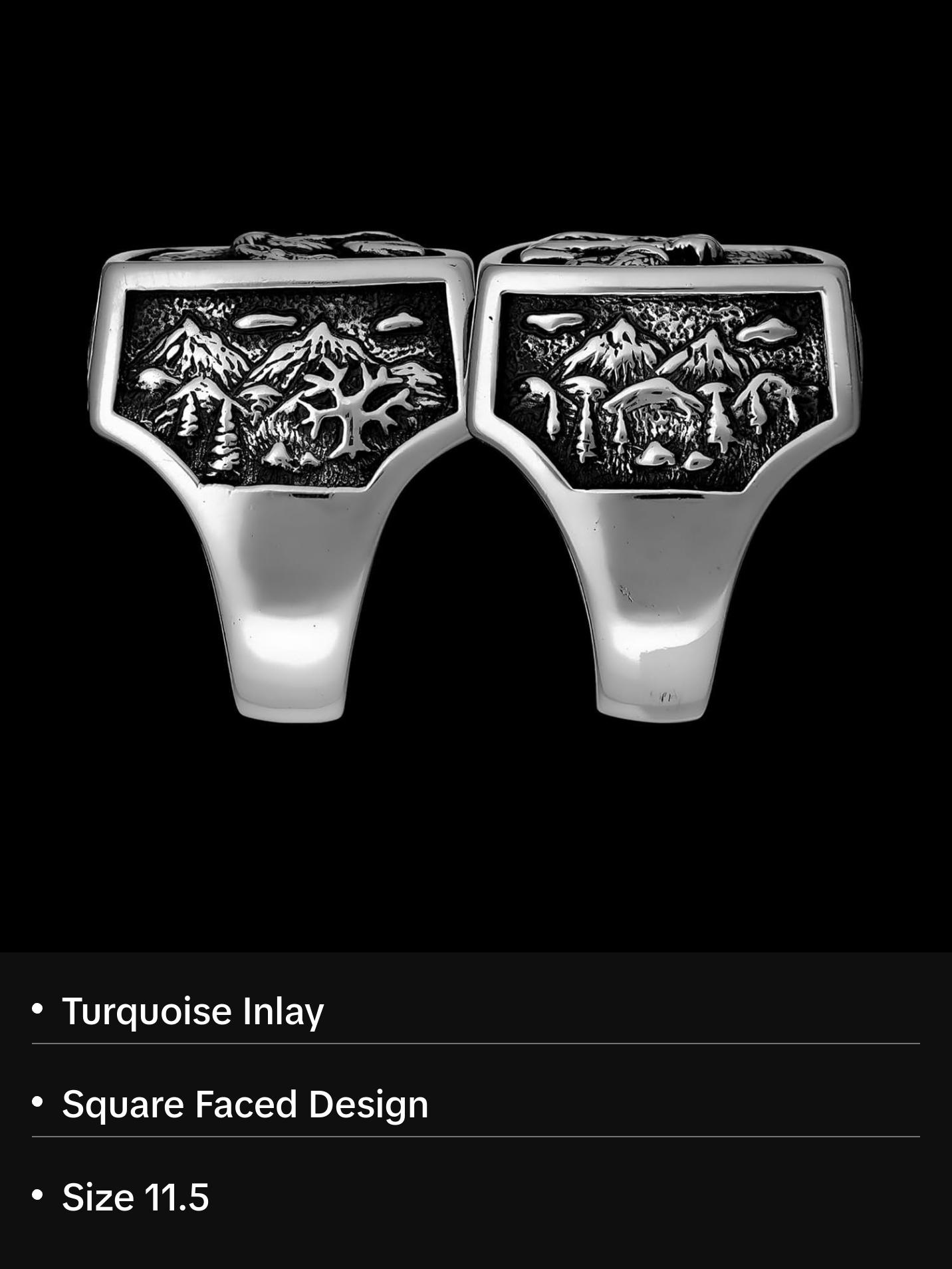 Size 11.5 - Mountain Scene Square Faced Inlay Ring