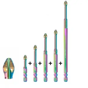 S6 Color Titanium Impact Screwdriver Bit, Anti-slip Teeth Phillips Screwdriver Bit Set, Magnetic Drill Bit Set