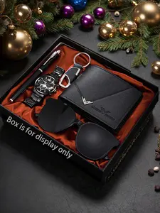 Men's Business Fashion Watch Set, Including Watch, Wallet, Sunglasses, Pen, Keychain, Fashion Watch Set for Party, Daily Decor, Trendy All-match & Exquisite Watch Set for Gift, Accessories Set