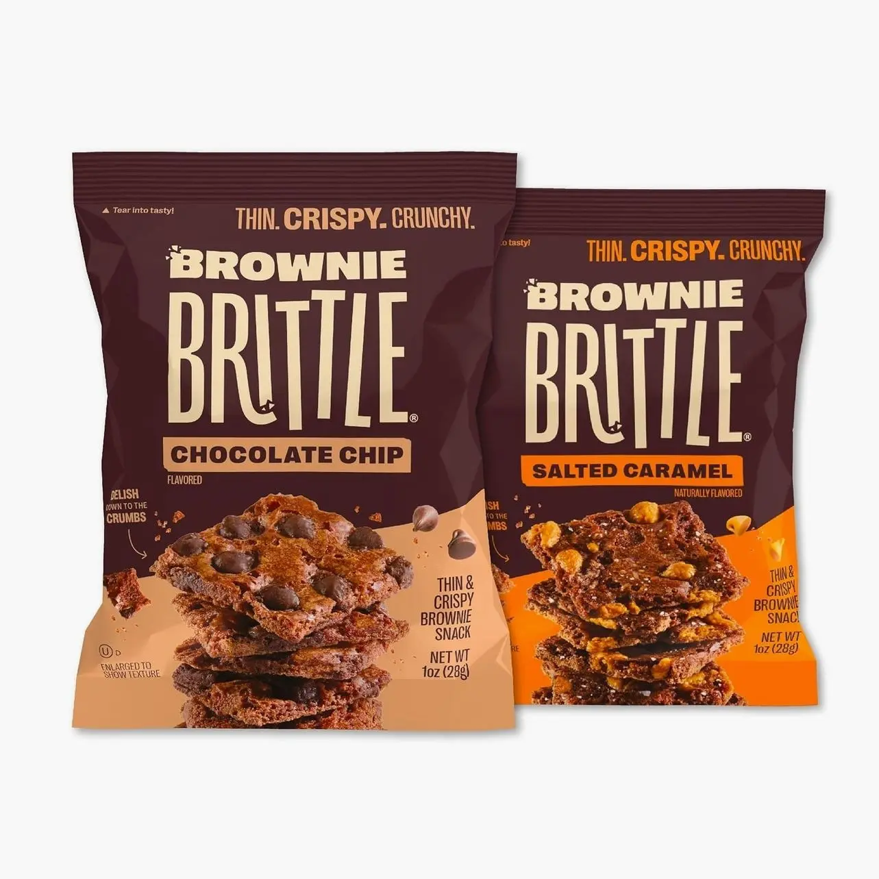 Brownie Brittle – Chocolate Chip & Salted Caramel Thin and Crispy Sweet Snacks (Pack of 20, 1 oz), Rich Gourmet Brownie Bites Dessert