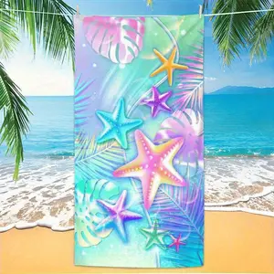 Colorful Starfish Beach Towel - Large Quick-Dry Polyester Microfiber, Sand & Sun Protection, Lightweight & Comfortable for Surfing, Swimming, Yoga - Tropical Cartoon Design with Palm Leaves & Gradient Colors, Machine Washable, Beach Towel
