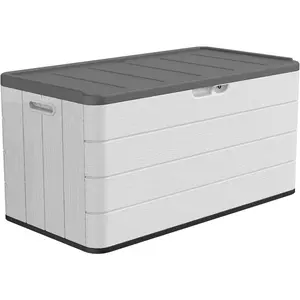 ADDOK Large Resin Deck Box Lockable, Outdoor Garden Storage Box Waterproof, Elegant Storage Bench for Cushions, Garden Tools