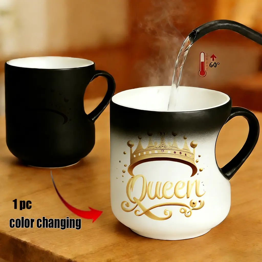 Magic Color-Changing Cup, Mom's Special Heart Mug, Gold Crown Queen Text Design, Thermosensitive Ceramic, 330ML, Mother's Day Gift