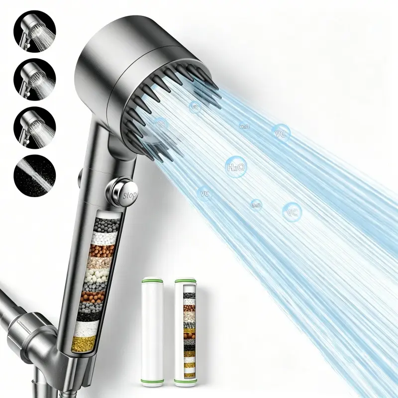 2026 NEW Shower Head High Pressure Shower Head with Handheld, Shower Hose & Adjustable Bracket Filter Shower Head, Remove Chlorine & Hard Water Manual Installation Round Shape Paint Finish massaging dry itchy skin  massage function ducha delujo