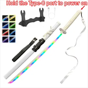 DKD Light Up Anime Samurai Katana Shirayuki Sword – 40" LED Color-Changing Cosplay Prop with 10 Light Modes, Sageo Belt & Display Stand
