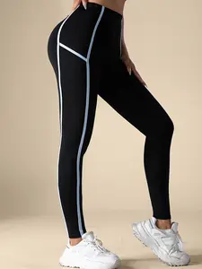 Women's high waisted leggings - abdominal control yoga pants with contrasting striped patchwork pants, gym workout pants, black sports breathable leggings, suitable for running, traveling, and daily wear