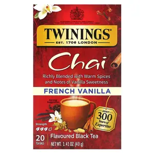 Twinings Flavored Black Tea, Chai, French Vanilla, 20 Tea Bags, 1.41 oz (40 g)