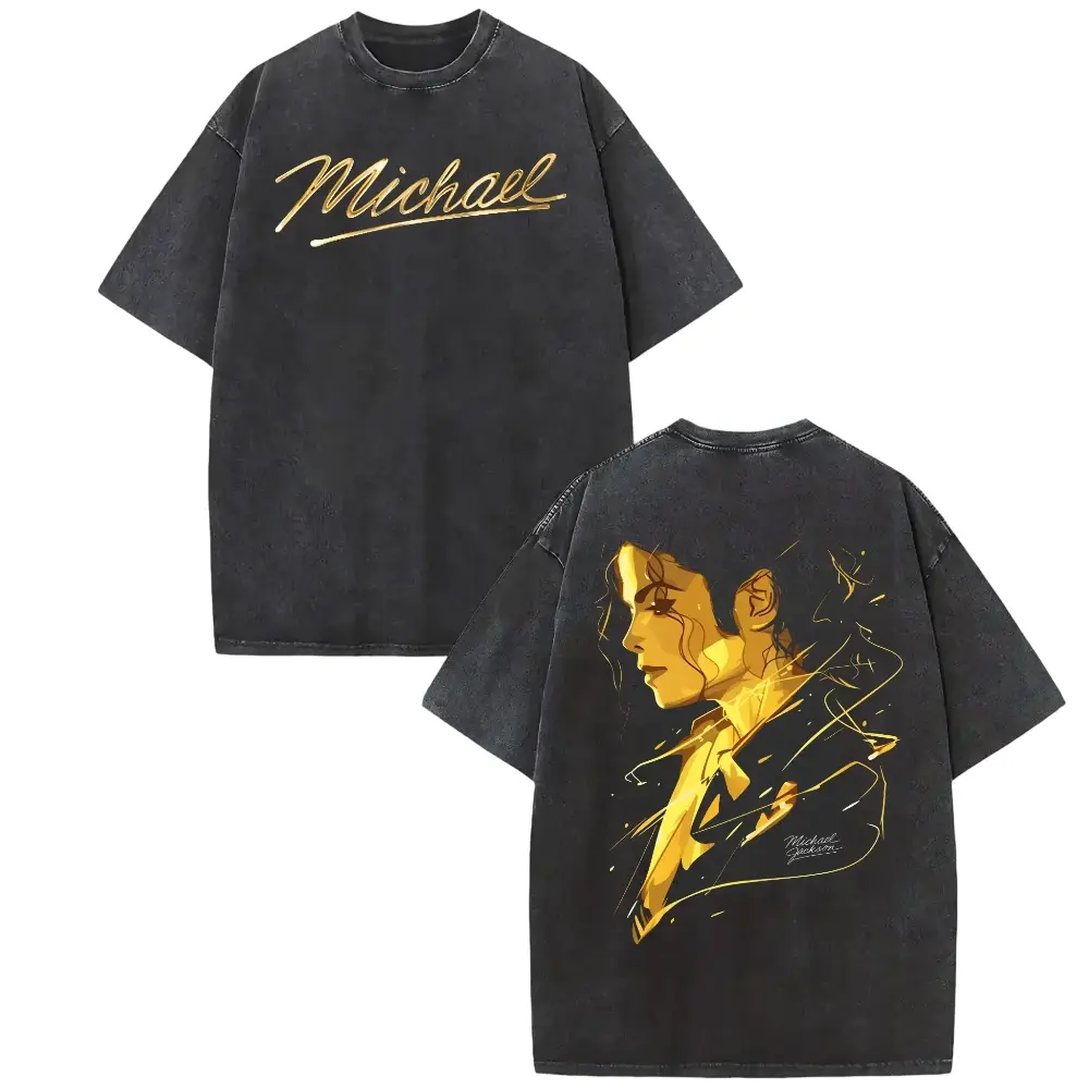 Washed T-shirt, 100% cotton, double-sided printed design Michael Jackson King of Pop 100% cotton T-shirt, Michael jackson v4 shirt, Michael Jackson Retro Graphic T-Shirt, King of Pop Vintage Tee