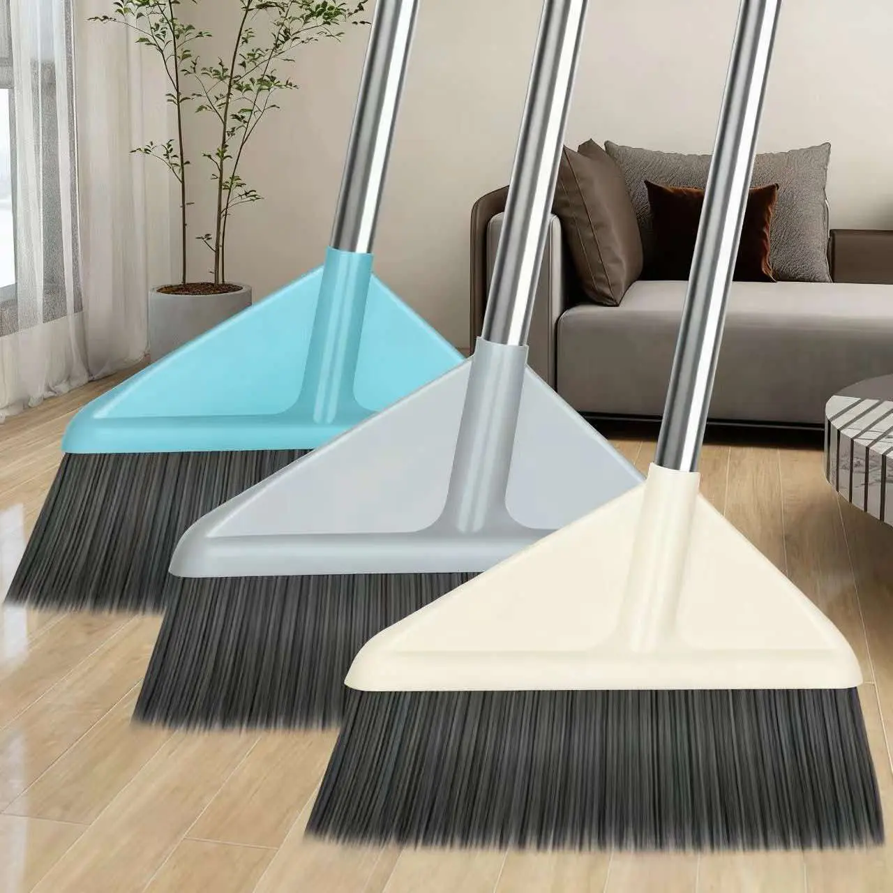 45 Degree Angled Soft Bristle Broom Stainless Steel Long Handle Household Sweeping Broom