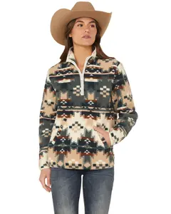 Wrangler Women's Retro Southwestern Print Sherpa Zip Pullover - 112367283