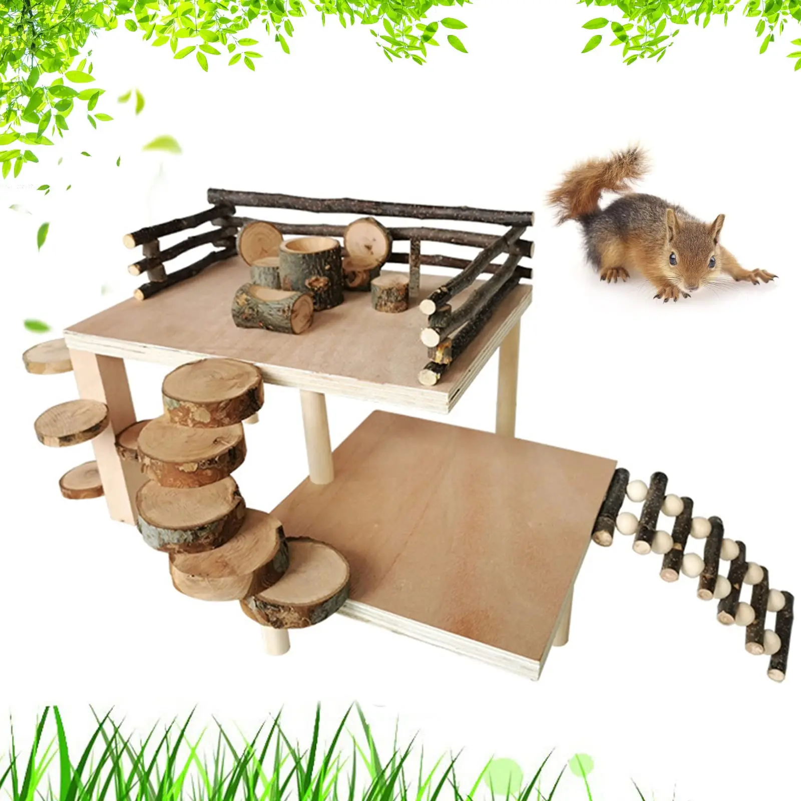 Wooden Hamster Playground Platform  Climbing Living Climb System Small Animals Activity Set With Ladder Food Bowl Ramp Bridge For Mouse Gerbil Rat Chinchilla
