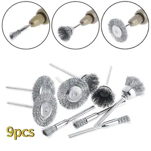 9Pcs Mini Brush Rotary Tool Steel Wire Brass Drill Brush for Dremel Drill Polishing Grinding Wheel Electric Tool Accessories