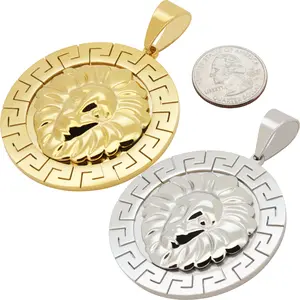 316L Stainless Steel 18k Yellow Gold Plated Lion Head Medallion Pendant