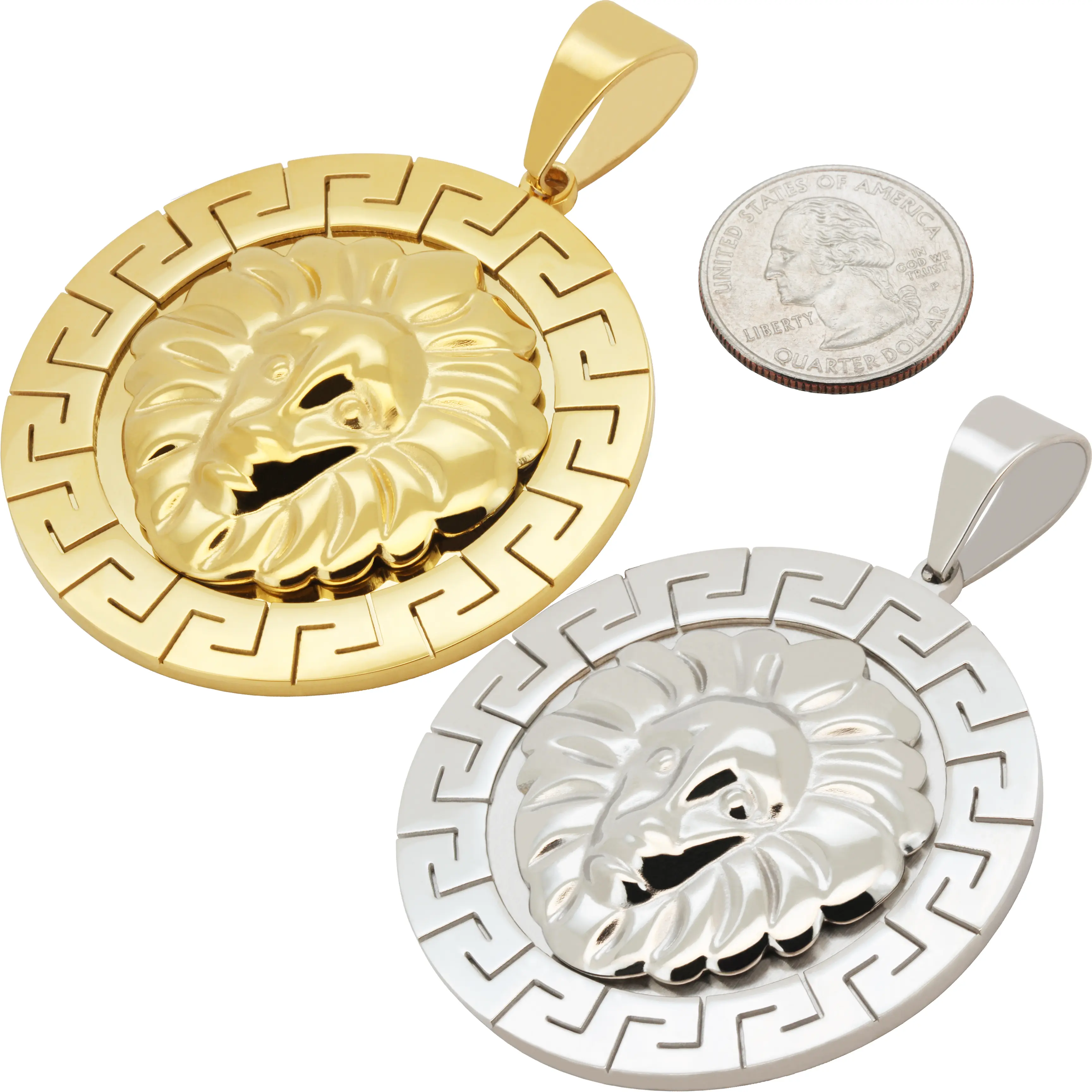 316L Stainless Steel 18k Yellow Gold Plated Lion Head Medallion Pendant