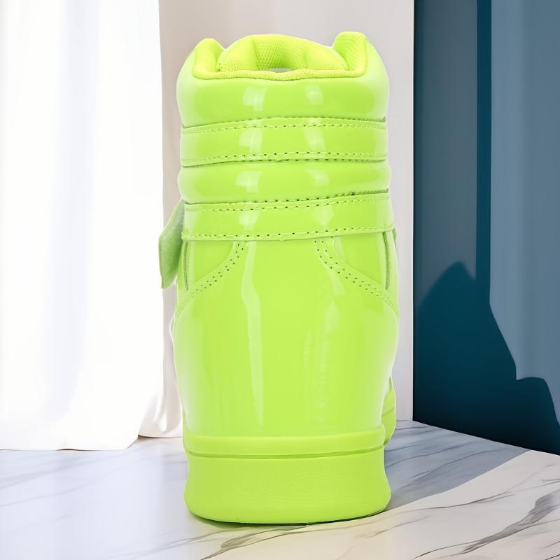 Women's Vibrant Neon Green High-Top Sneakers - Retro 80s Style, Faux Cover, Removable Insole, Hook & Loop Closure, Casual Tennis Shoes for All Seasons, Casual Footwear | Trendy Footwear | Laceup Closure