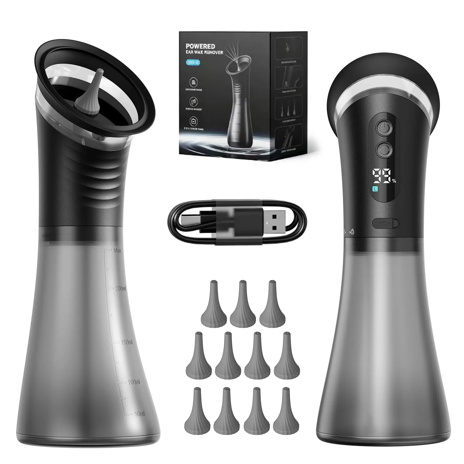 [NEW] Electric Ear Wax Removal System Pro - 3-Speed Hydraulic Ear Cleaner Kit with Water Temp Sensor & Visual Waste Tank | Rechargeable USB, Dry/ Dirty Storage, Nozzle Belt, Medical-Grade Home Care