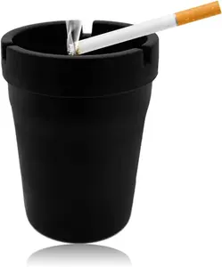 Smokeless Car Ashtray, Self-Extinguishing Mini Trash Can for Cup Holder, Portable & Smellproof, Universal Fit (Black)