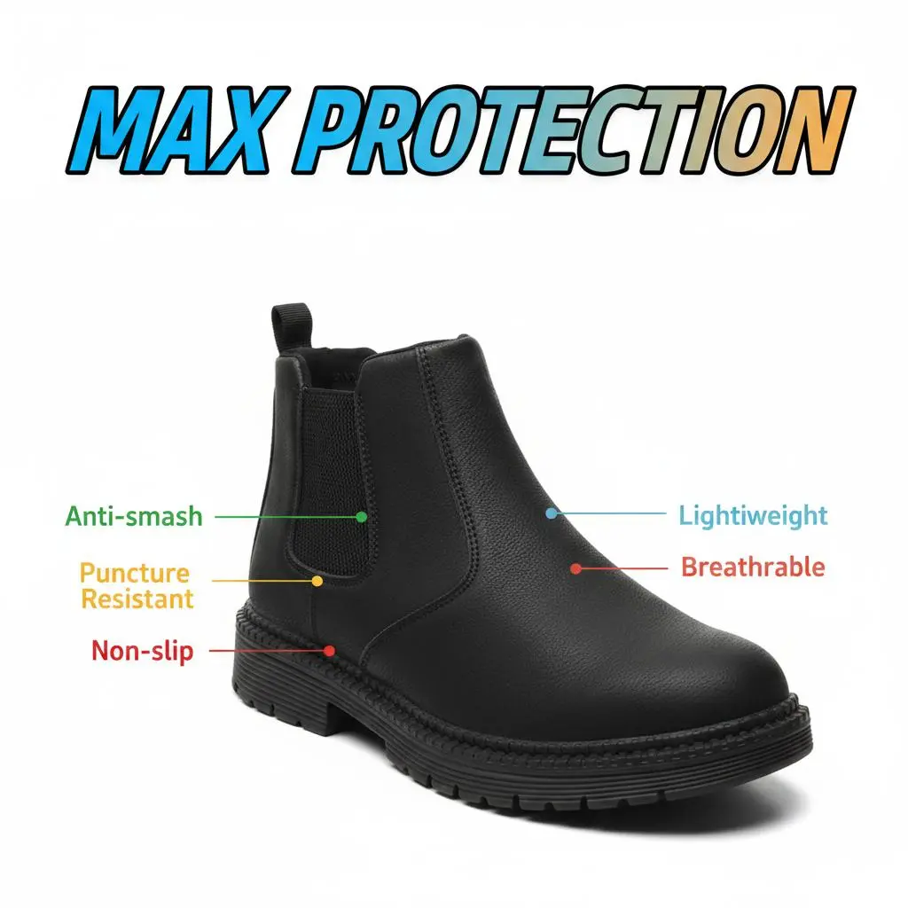 Unisex Outdoor Work Shoes, Waterproof Safety Sneakers with Steel Toe Cap, Anti Slip Sole and Puncture Resistant Plate for Kitchen, Restaurant and Catering Work