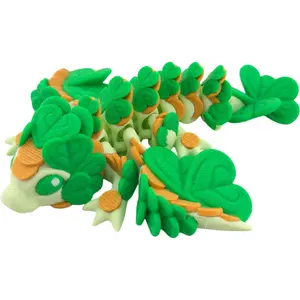 The Geek Galleria Lucky Dragon – 5" Articulated 3D Printed Clover Figurine | St. Patrick’s Day Desk Decor