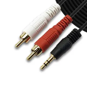 SatelliteSale Auxiliary 3.5mm Audio Jack to 2 RCA Digital Stereo Composite Aux Cable Universal Wire PVC Black Cord 3 feet