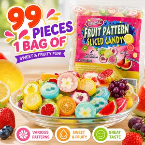 Fruit Pattern Sliced Hard Candy, Assorted Fruit Flavor Individually Wrapped Candy, Colorful Cute Fruit Design Hard Candy for Parties, Candy Buffet, Snacks, Treat Bags, Holiday Gifts & Family Sharing