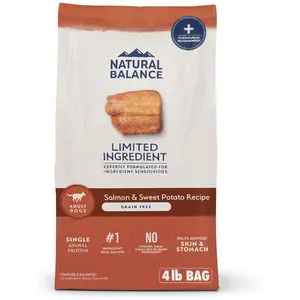 Natural Balance Limited Ingredient Grain Free Salmon & Sweet Potato Dry Dog Food, Sensitive Stomach, 4 lb (Pack of 1)