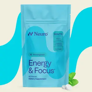 Neuro Wintergreen Energy & Focus Mints (90 Pieces) - Sugar Free with Natural Caffeine, L-theanine, Vitamin B12 & Vitamin B6