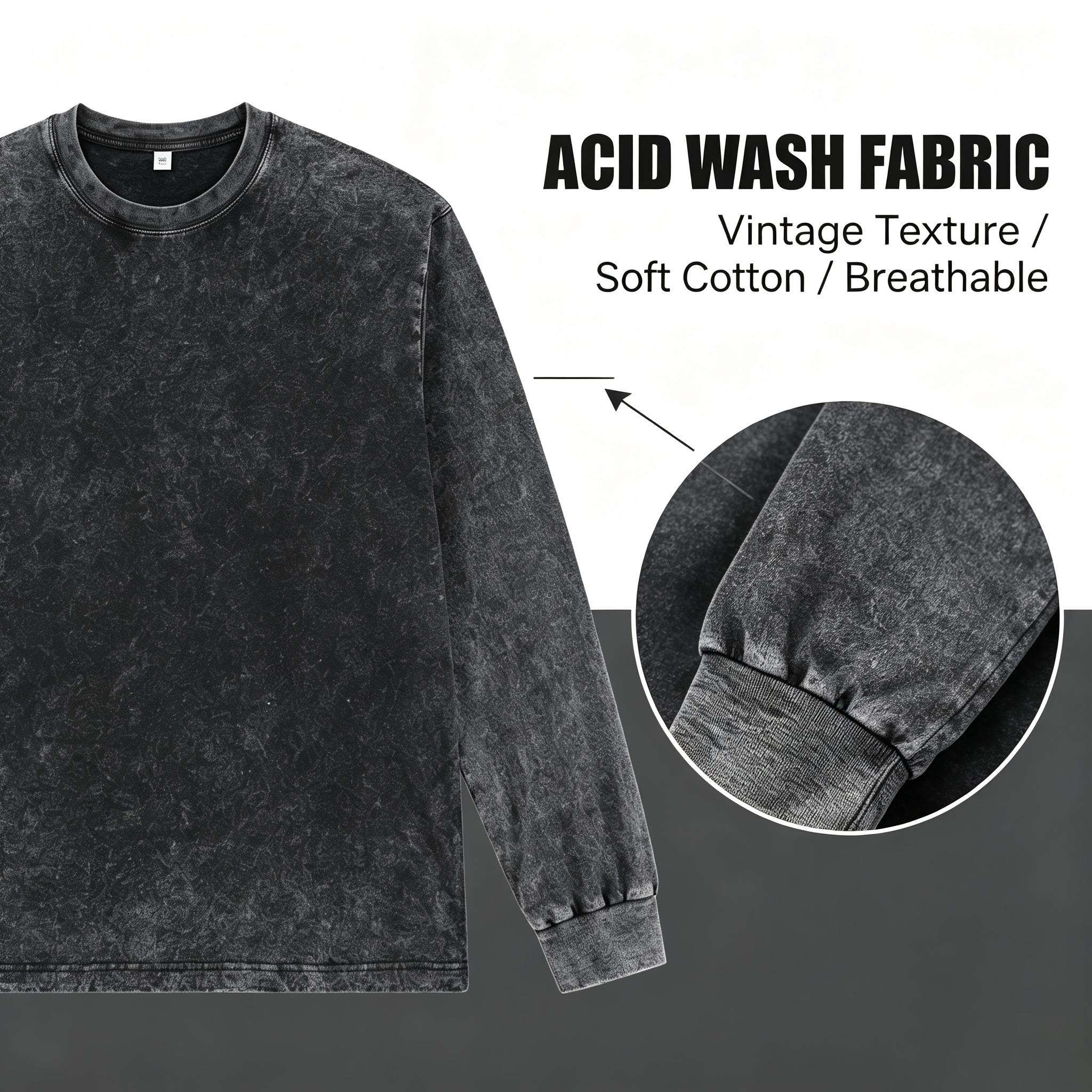 Men's 4-Pack Vintage Acid Wash Heavy Cotton Long Sleeve Tops - Distressed Look, Fitted Cut, Unisex Retro Crew Neck Shirts, Multi-Size Casual Commute Streetwear Tees