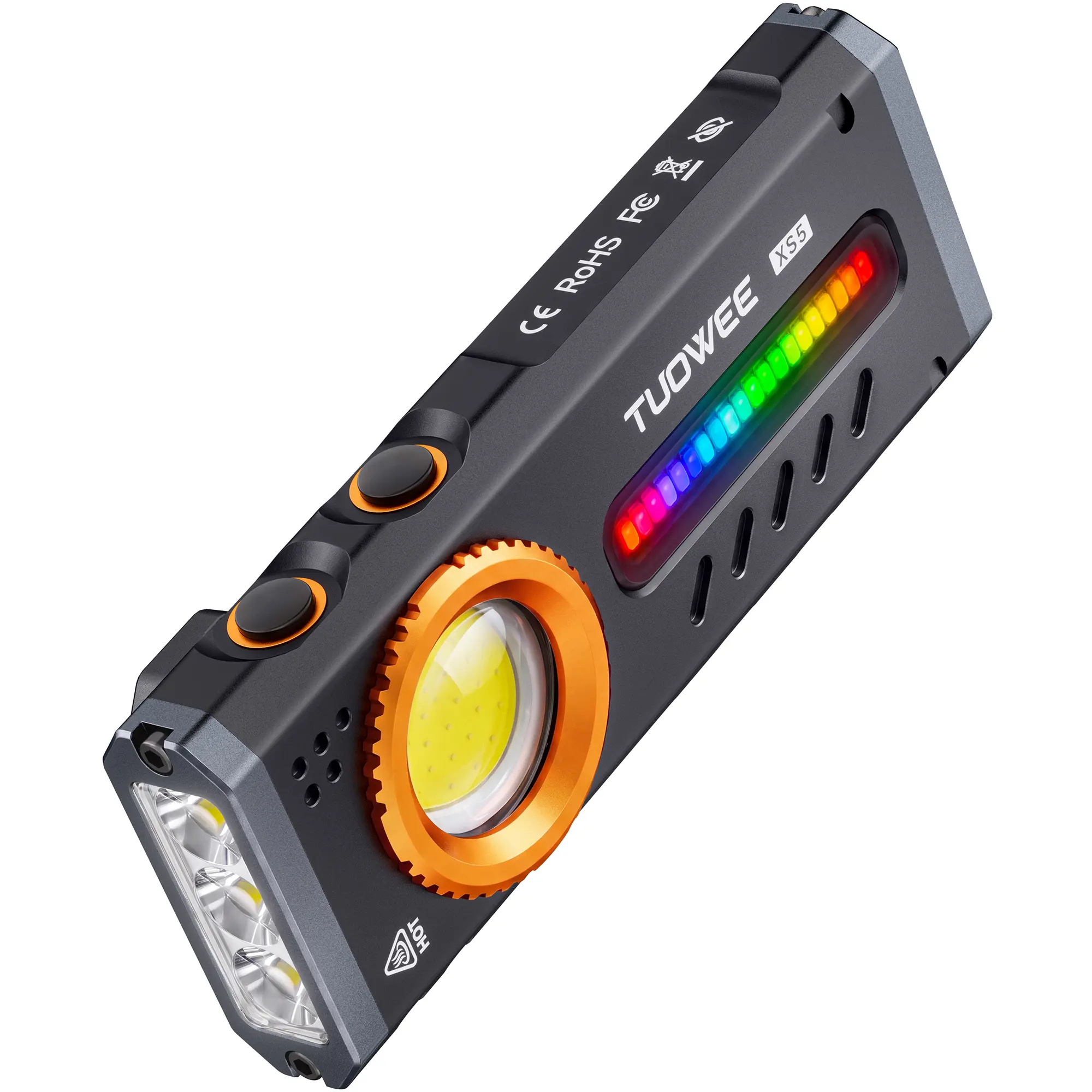 TUOWEE XS5 Aluminum LED EDC Flashlight - 2000 High Lumens, 2000mAh Rechargeable Battery, Flat Body, Magnetic Base, RGB Modes, Red Light, Pocket Clip, LED Lamp Torches for Outdoor Use, Car Repair