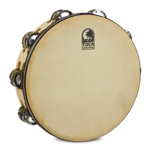 212 MAIN 10 in. Players Series Double Row Wooden Tambourine with Head, Musical Percussion Instrument, Wooden Construction