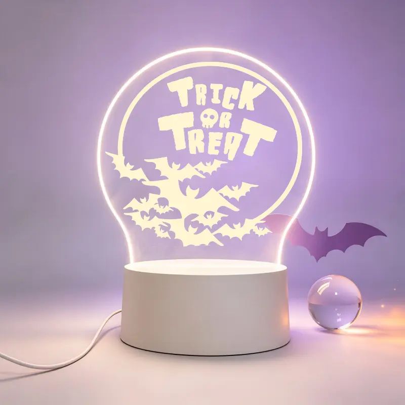 Trick or Treat Bats Cluster Acrylic LED Night Light, Retro Halloween Desktop Table Lamp, Warm Glow Tabletop Ornament for Fall Halloween Party Home Decor