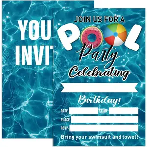 Birthday Pool Party Invitations for Boy with Envelopes, Summer Swimming Birthday Invite Cards, 4"x6" Set of 20