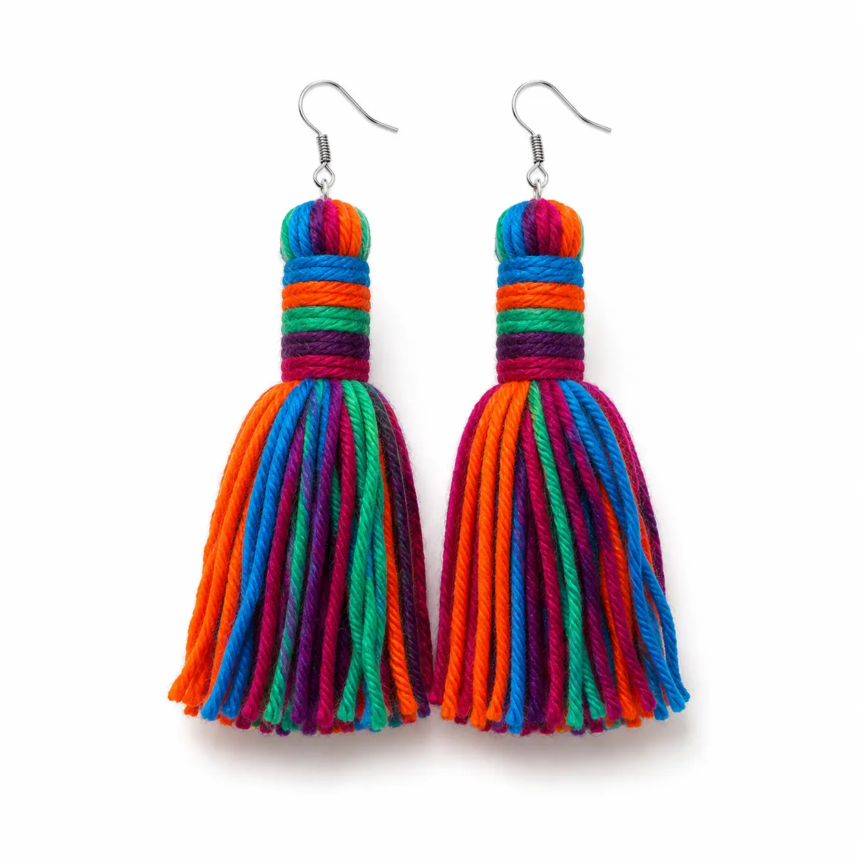 Handmade Multicolor Tassel Earrings with Fishhook Closure Lightweight Comfortable Statement Jewelry