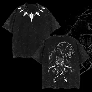 [ superhero tee ]  Limited BBlack Pantherr " T’Challa" King of wakanda -  MCU Edition Double Printed Oversize Lightweight Acid Washed Tee Comic/ TV show Graphic Design Top Cotton Streetwear - Movie lovers / Comic Superheroes T-Shirt Clothes Menswea