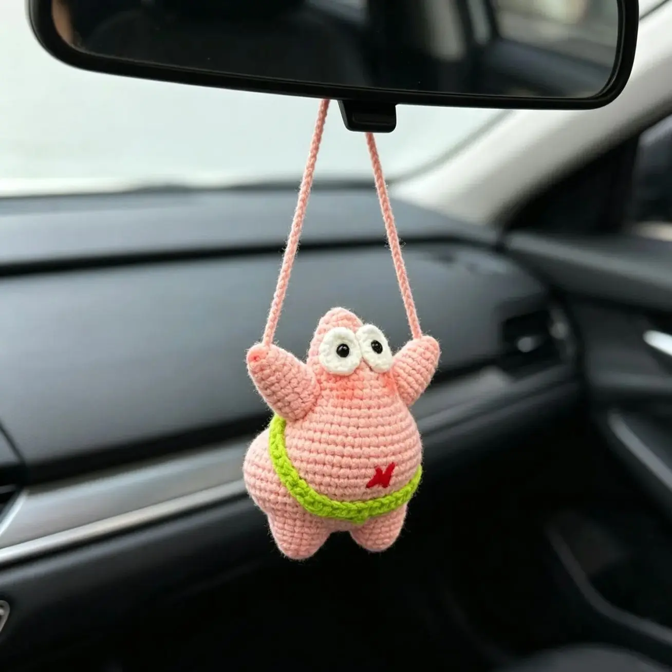 Hand Crocheted Hanging Charm Car Rearview Mirror Handcrafted Ornament Auto Pendant Travel Accessory Present For Automobile Enthusiast