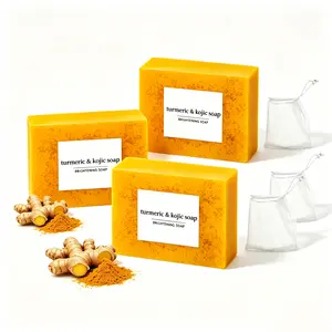 3-piece set of lemon and turmeric kojicacid soap, tightens pores, brightens skin tone, natural organic turmeric facial and body cleansing soap, lemon and turmeric skin rejuvenation care soap, deep cleansing
