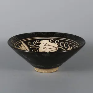 Song Dynasty Ji Zhou Kiln Black Glazed Douli Hat Bowl Reproduction Antique Porcelain Home Decor Art Piece