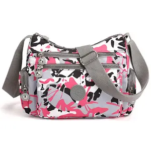 Waterproof Messenger Cross Body Ladies Handbag Bag Shoulder Bag Womens Purse (Pink & Gray)