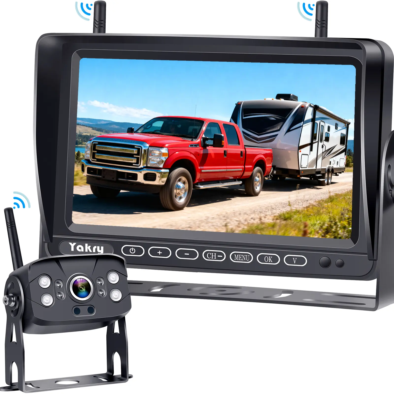 RV Backup Camera Wireless Plug and Play: Pre-Wired for Furrion System Recording Wide View Rear View Camera Clear Night Vision HD 1080P 7'' Touch Key Monitor for Trailer Camper Motorhome Yakry Y27