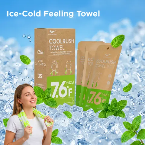 CoolRush Natural Towel, Instant Cold Neck Wrap for Hot Weather, Cooling Body Wipe, Chilly Rag For Sports, Yoga, Workout, Gym, Running, Travel, Beach, Camping, Hiking & Outdoor Activities, 27 x 9 inches