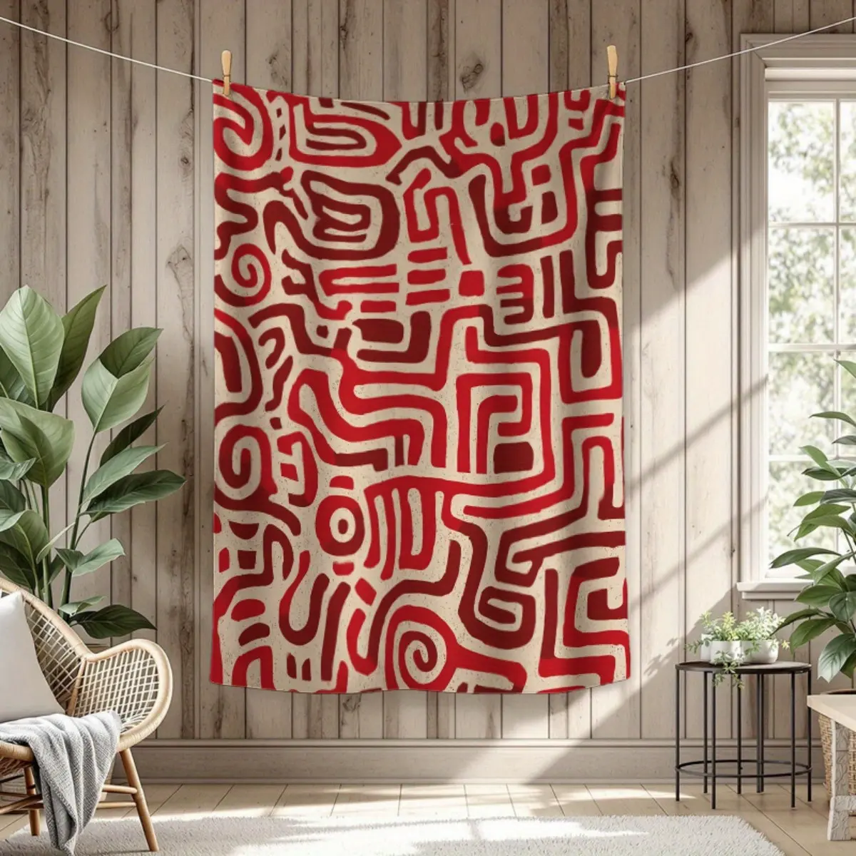 1 Piece Abstract Print Vivid Red and Beige Acrylic Blanket - Lightweight, Durable, Suitable for Living Room/Bedroom Decoration, Ideal for Sofa/Bed Use, Artistic Style Enhances Space, Perfect Gift for Home Enthusiasts