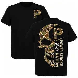 Ford Powerstroke National Skull Camouflage T-Shirt Diesel Truck Pattern T-Shirt Men's Patriotic Off-Road Pickup Truck Fan Gift Shirt
