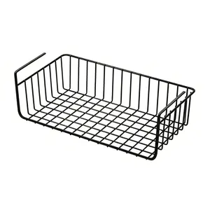 Simple Houseware White Under Shelf Wire Basket Organizer, Space Saving No-Tool Hanging Metal Storage Shelf for Kitchen Pantry, Closet & Office Home Organization
